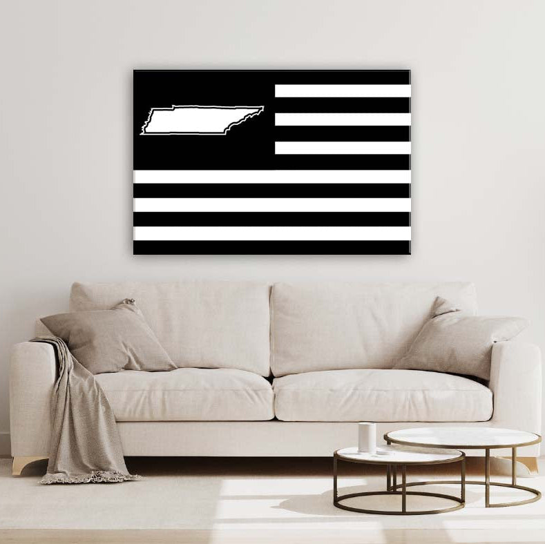 Black and White Tennessee American Flag Canvas Wall Art Print
