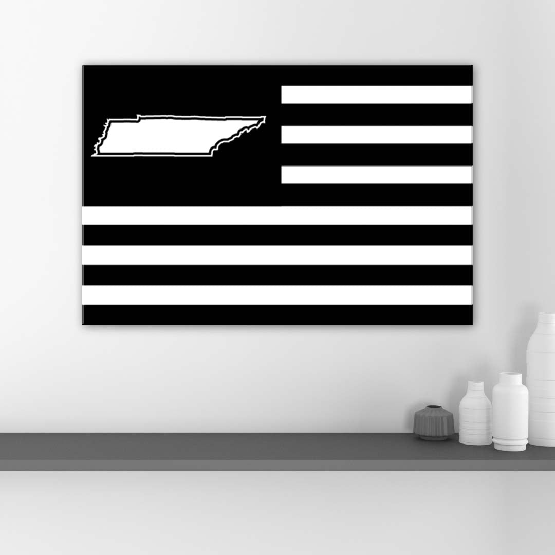 Black and White Tennessee American Flag Canvas Wall Art Print