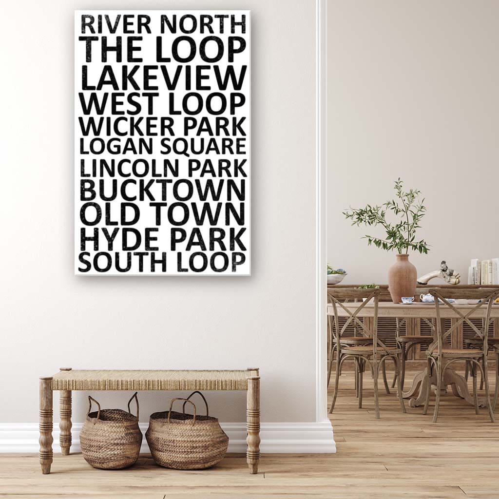 Chicago Neighborhood Canvas Wall Art Print - White