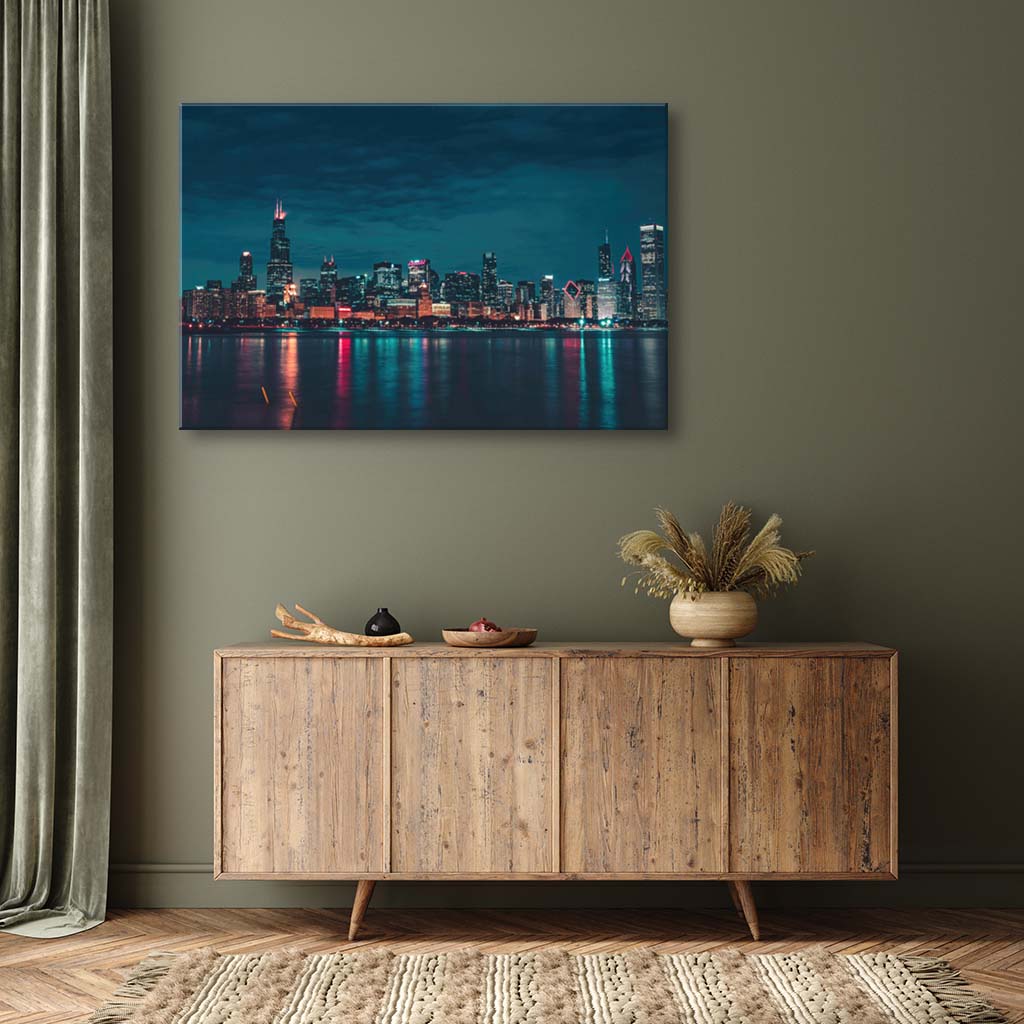 Chicago Night Skyline Canvas Wall Art Print