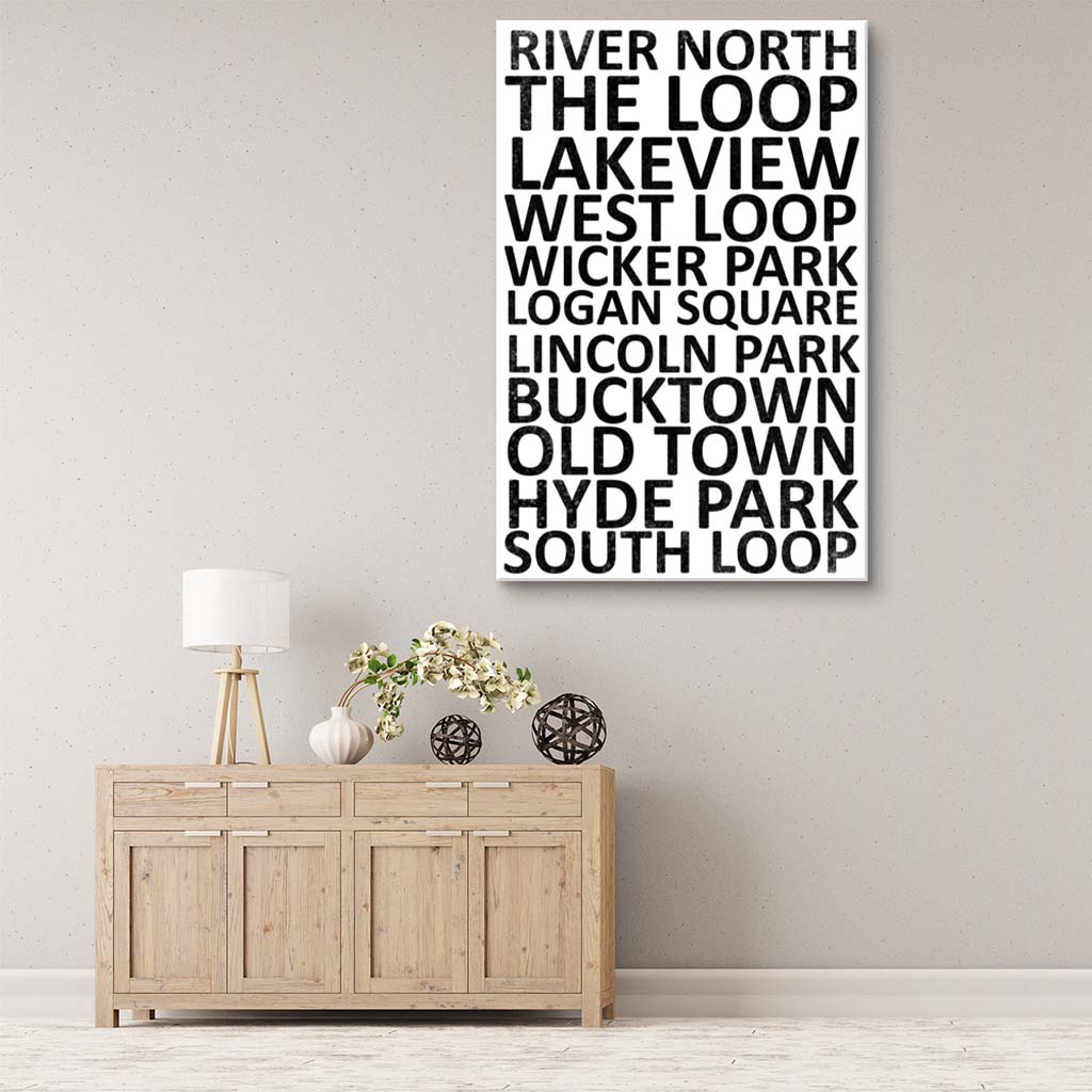 Chicago Neighborhood Canvas Wall Art Print - White