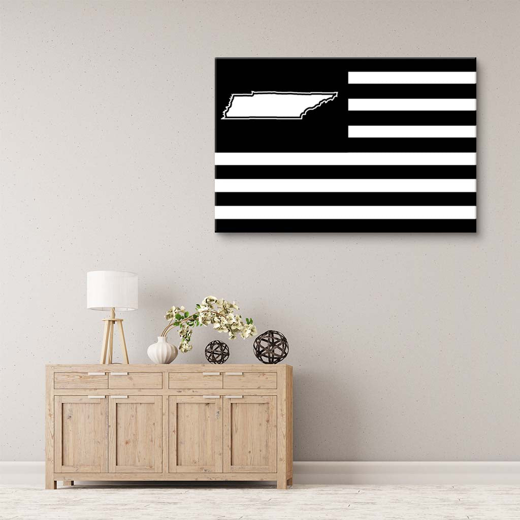 Black and White Tennessee American Flag Canvas Wall Art Print