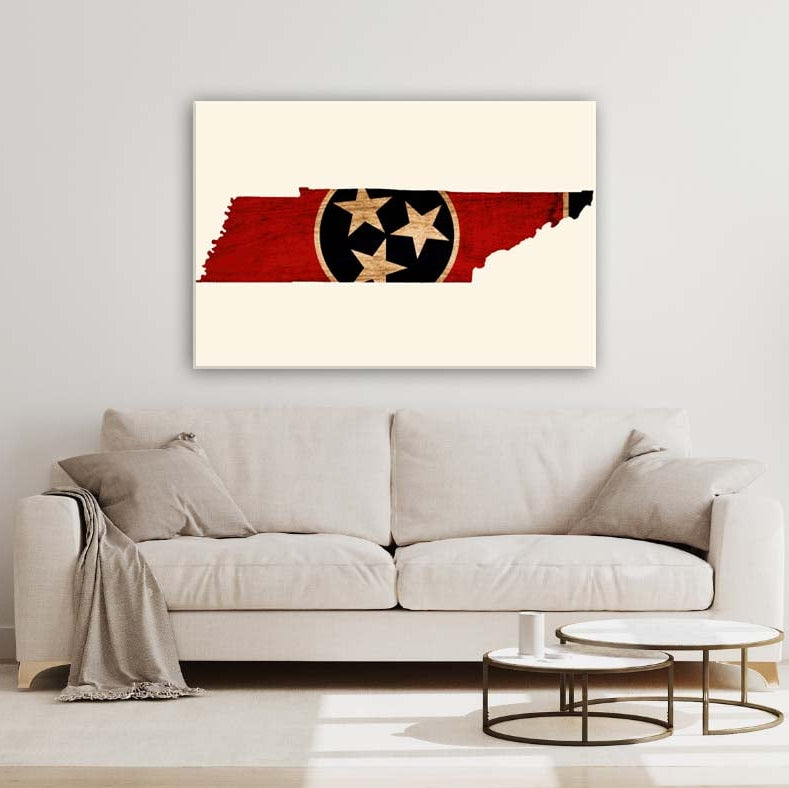 Rustic Tennessee Flag Silhouette Canvas Wall Art Print