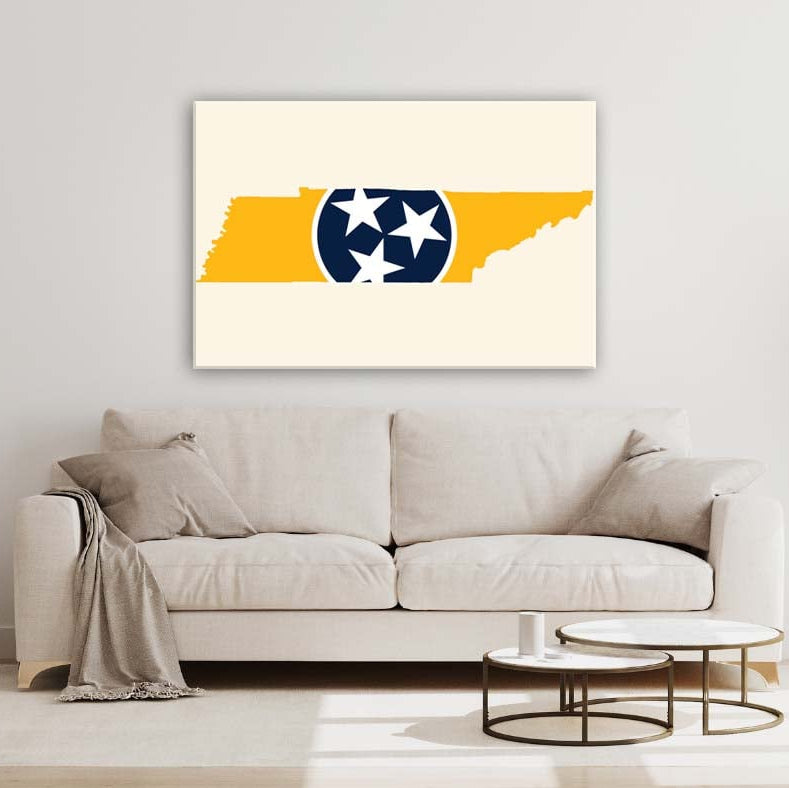 Navy & Gold Tennessee Flag Silhouette Canvas Wall Art Print