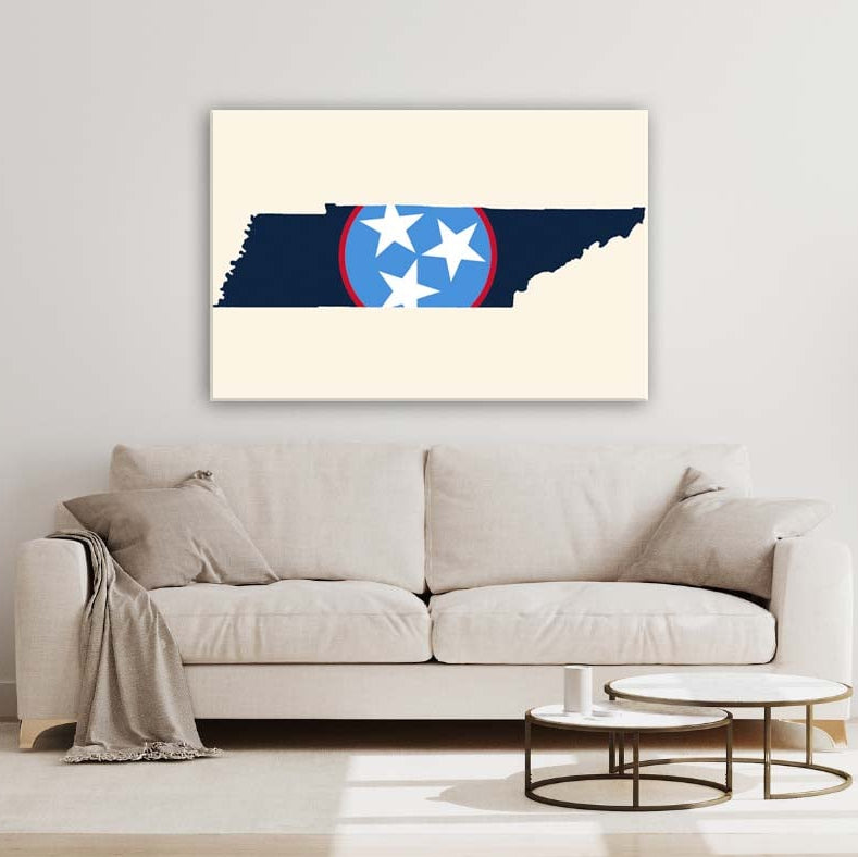 Navy & Teal Tennessee Flag Silhouette Canvas Wall Art Print