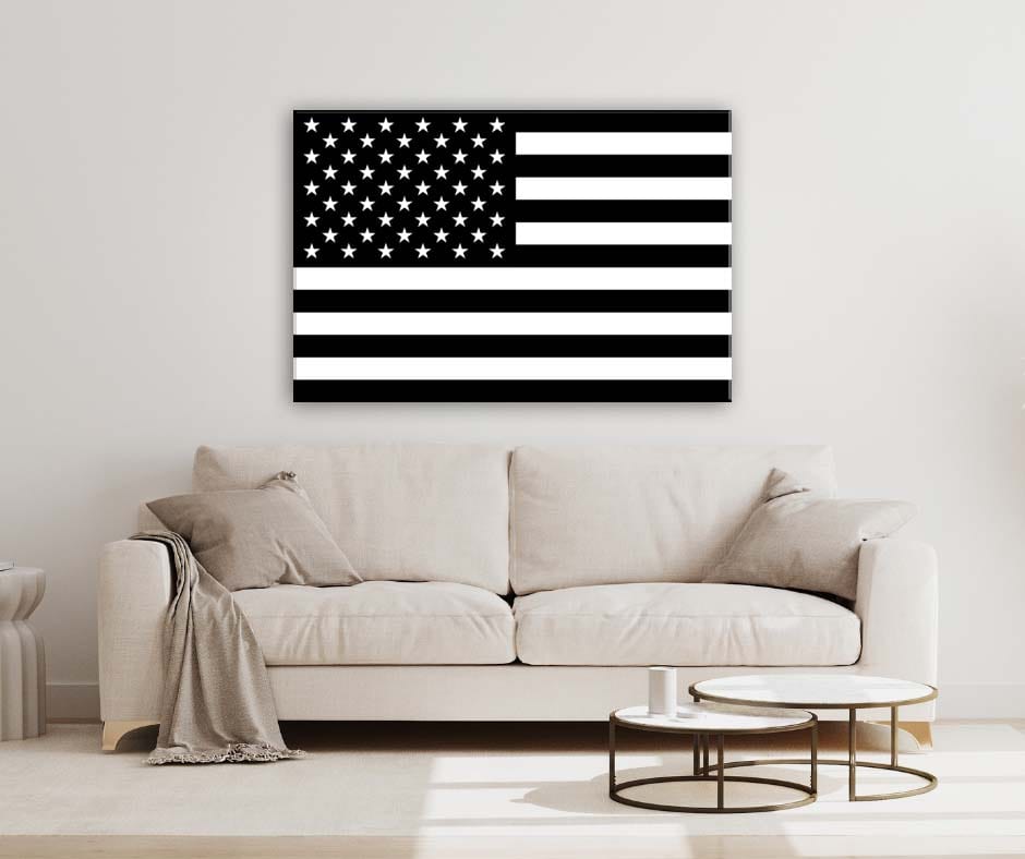 Black & White American Flag Canvas Wall Art Print