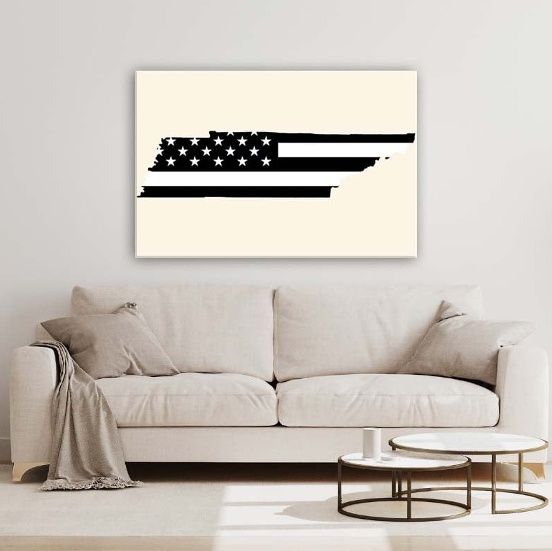 Tennessee Black & White American Flag Silhouette Canvas Wall Art Print