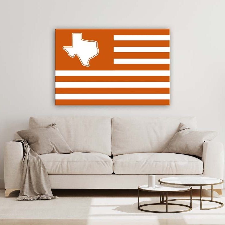 Burn Orange and White Texas American Flag Canvas Wall Art Print
