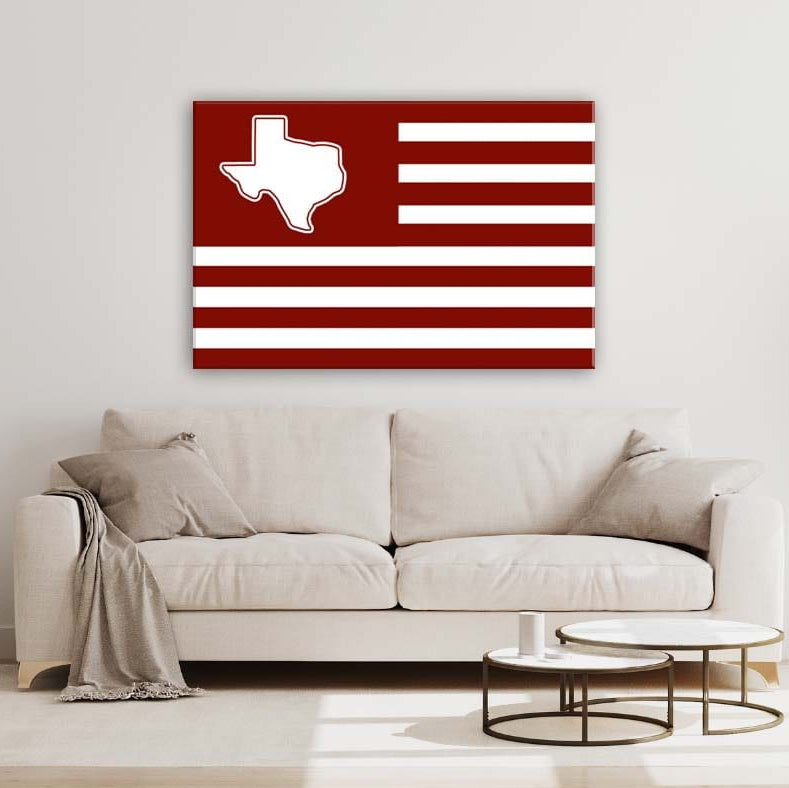 Maroon and White Texas American Flag Canvas Wall Art Print
