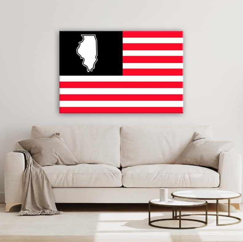 Black and Red Illinois American Flag Canvas Wall Art Print