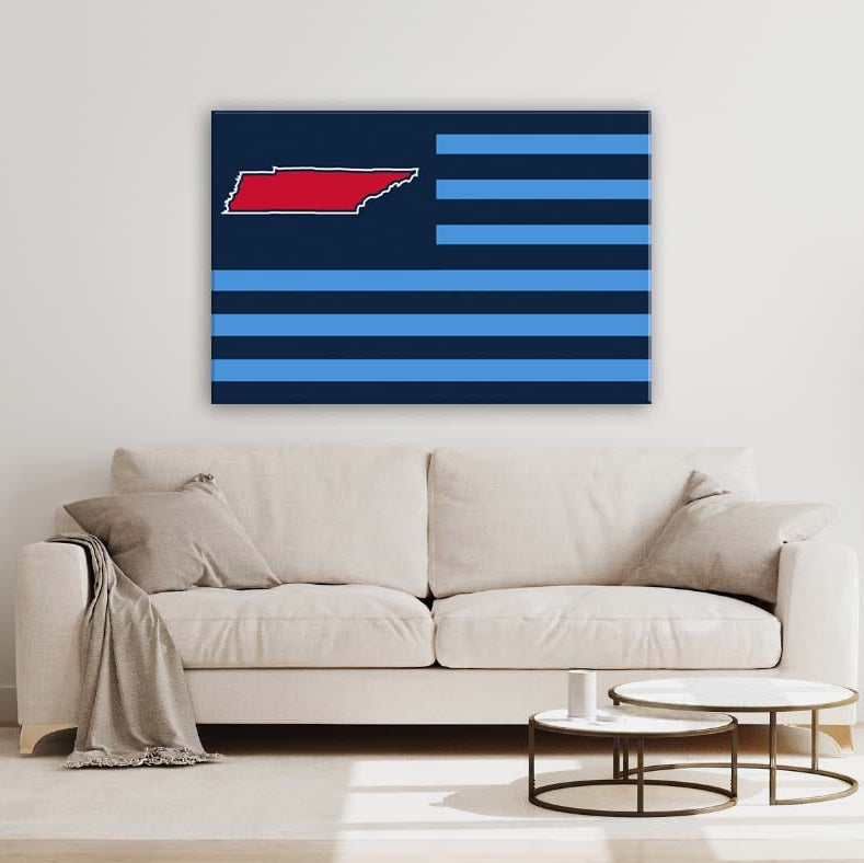 Navy and Light Blue Tennessee American Flag Canvas Wall Art Print
