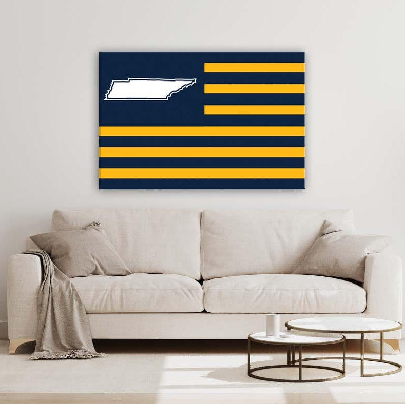 Navy and Yellow Tennessee American Flag Canvas Wall Art Print