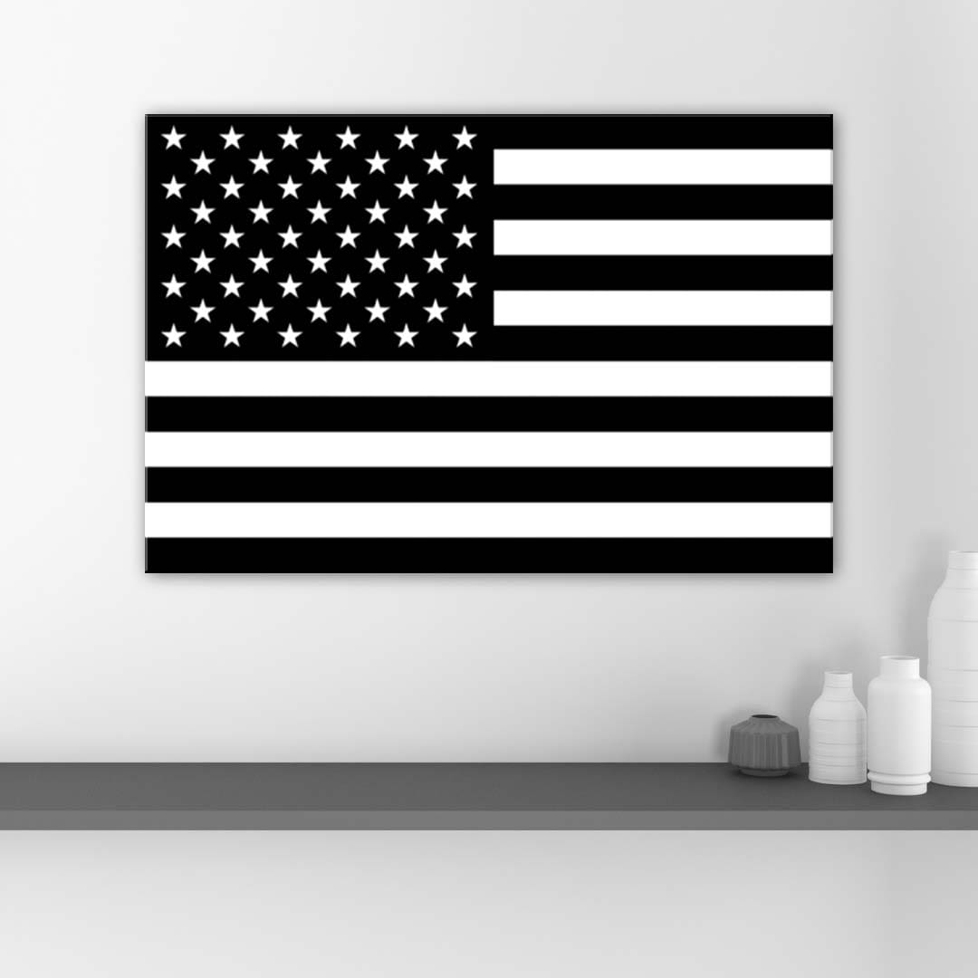Black & White American Flag Canvas Wall Art Print
