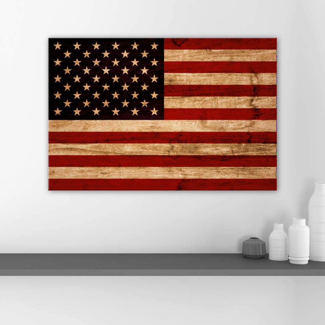 Rustic American Flag Canvas Wall Art Print