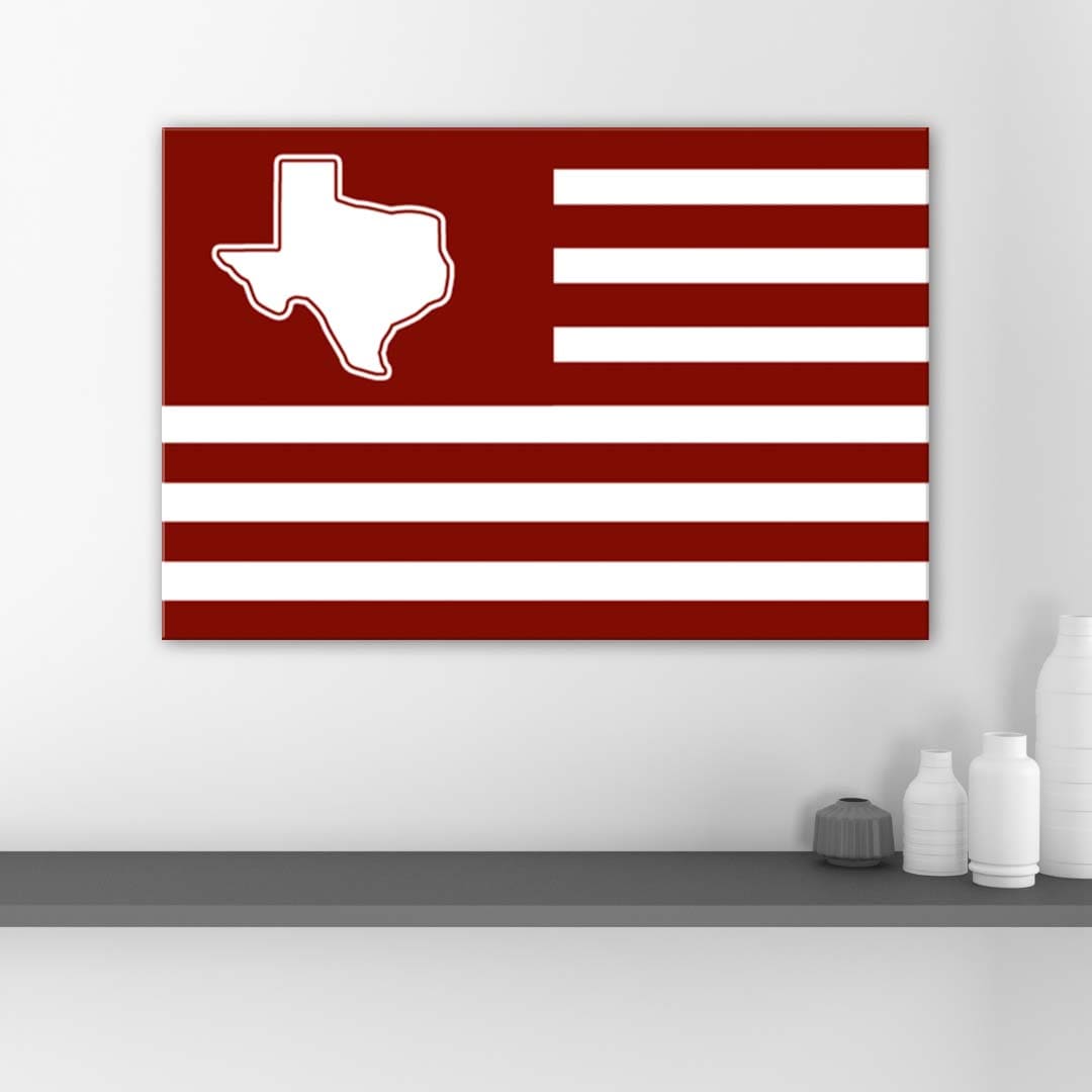 Maroon and White Texas American Flag Canvas Wall Art Print