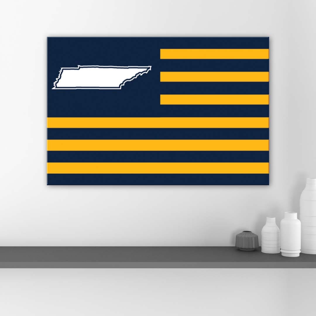 Navy and Yellow Tennessee American Flag Canvas Wall Art Print