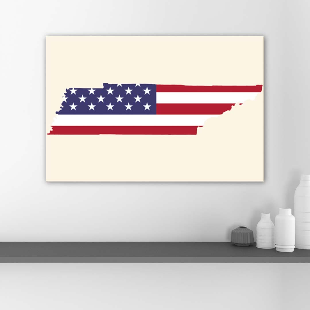 Tennessee American Flag Silhouette Canvas Wall Art Print
