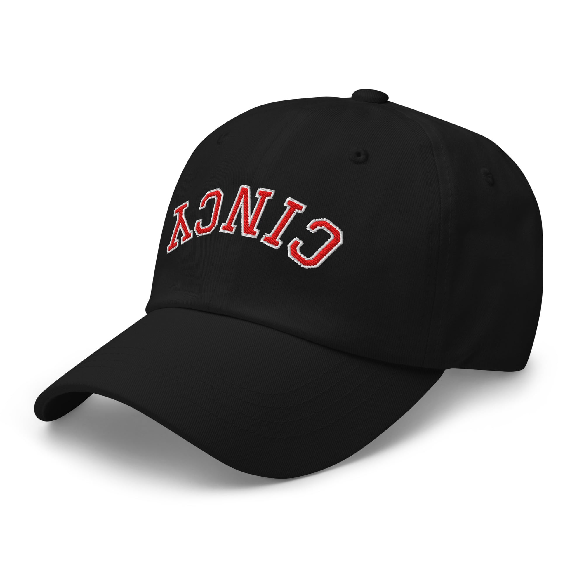 Upside Down Red & White Cincy Dad Hat