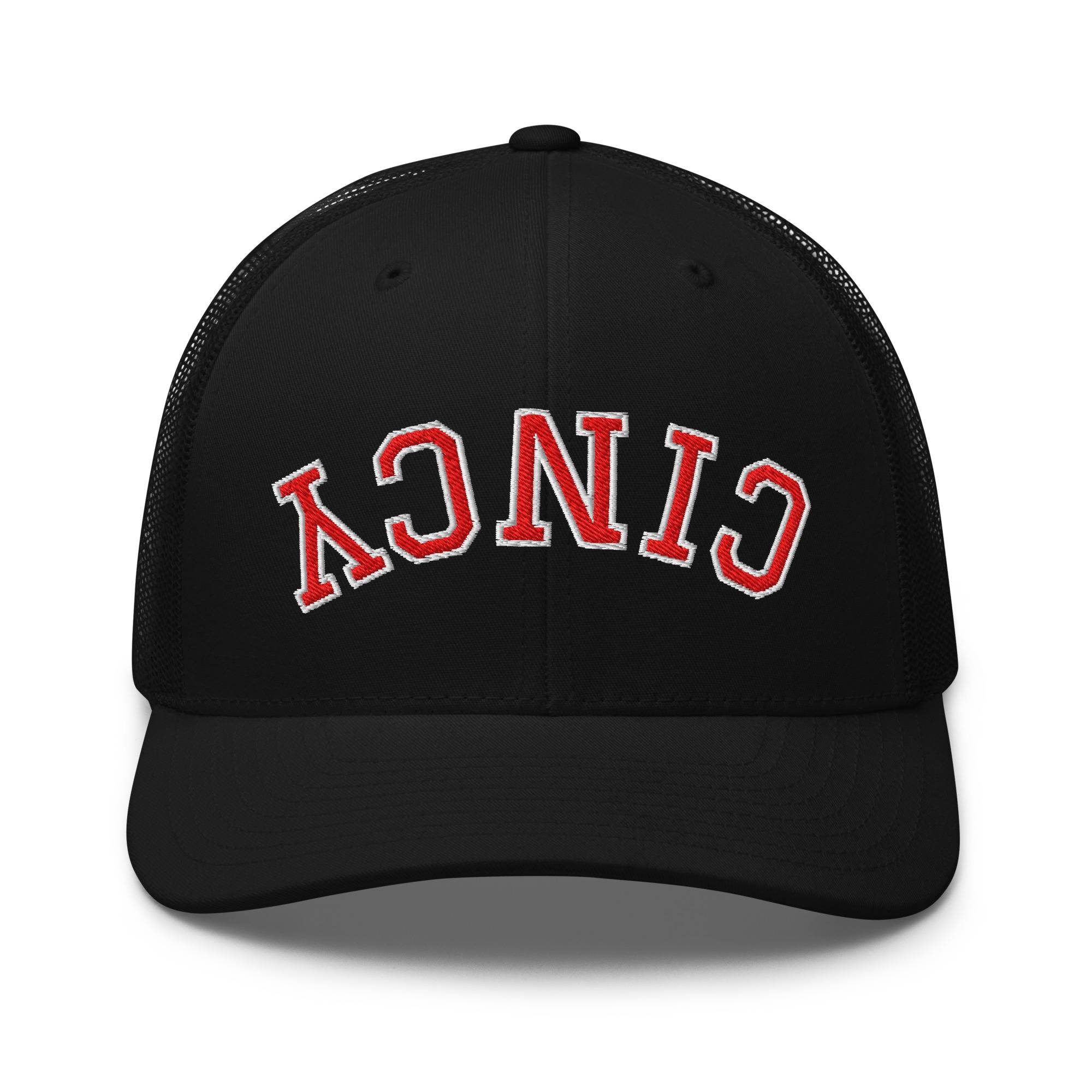 Upside Down Red & White Cincy Trucker Hat