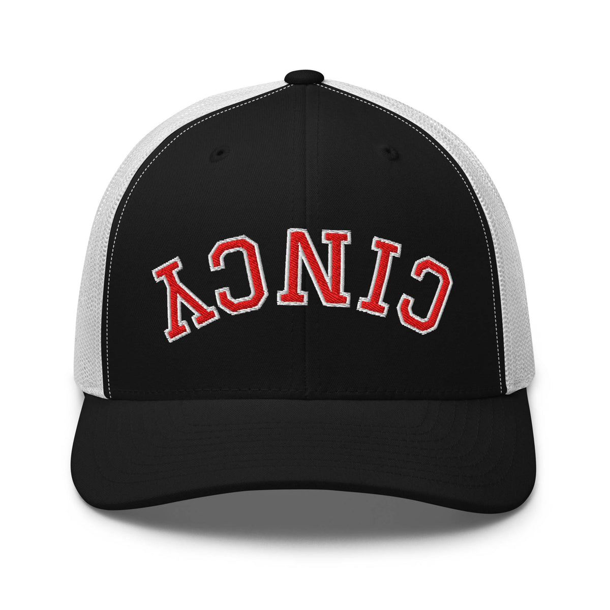 Upside Down Red &amp; White Cincy Trucker Hat