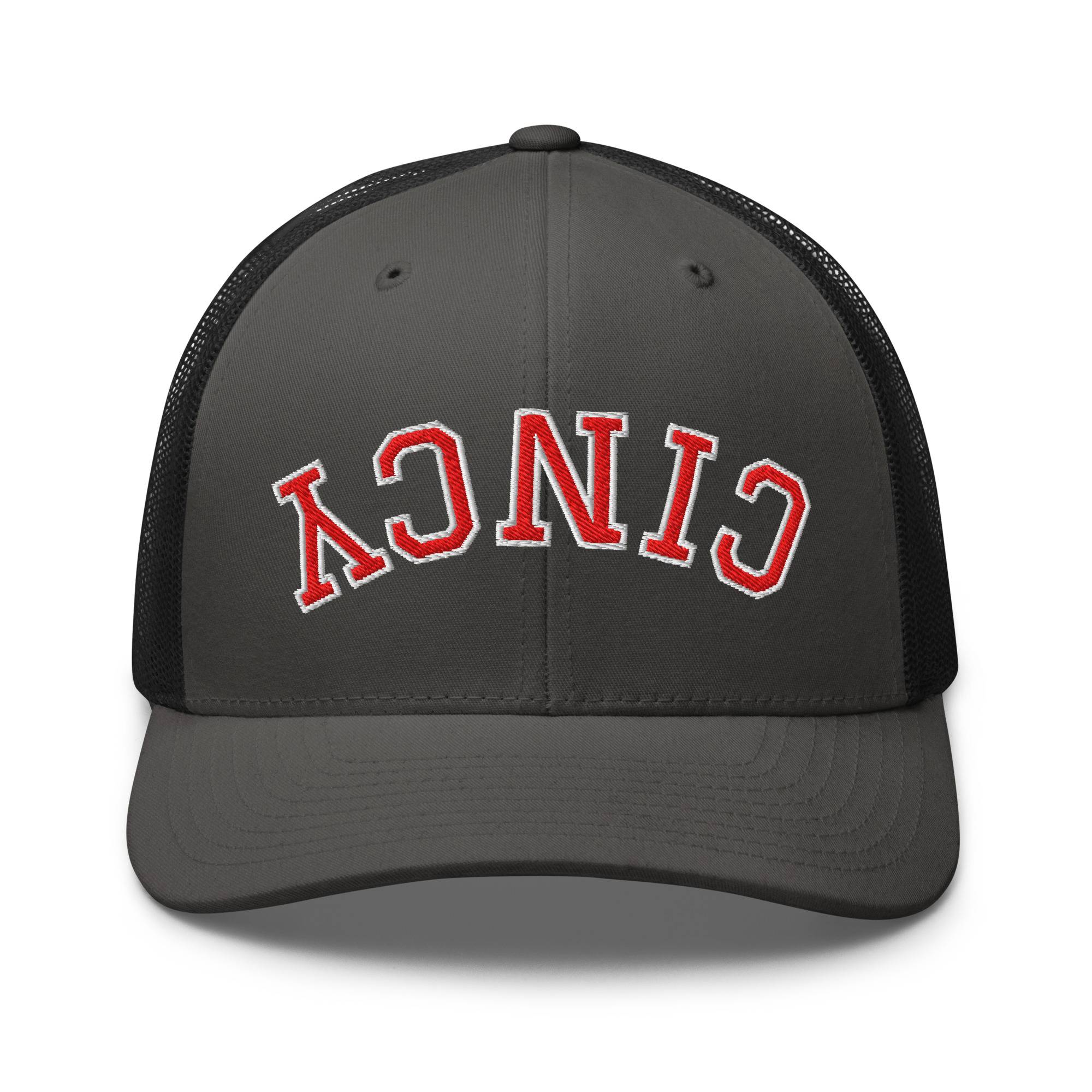 Upside Down Red & White Cincy Trucker Hat