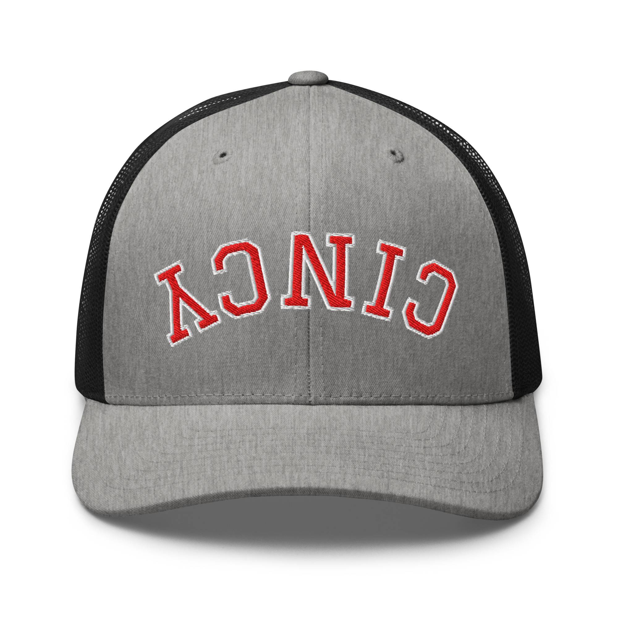 Upside Down Red & White Cincy Trucker Hat