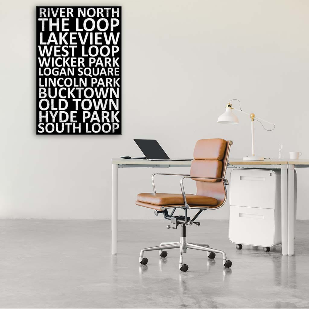 Chicago Neighborhood Canvas Wall Art Print - Black