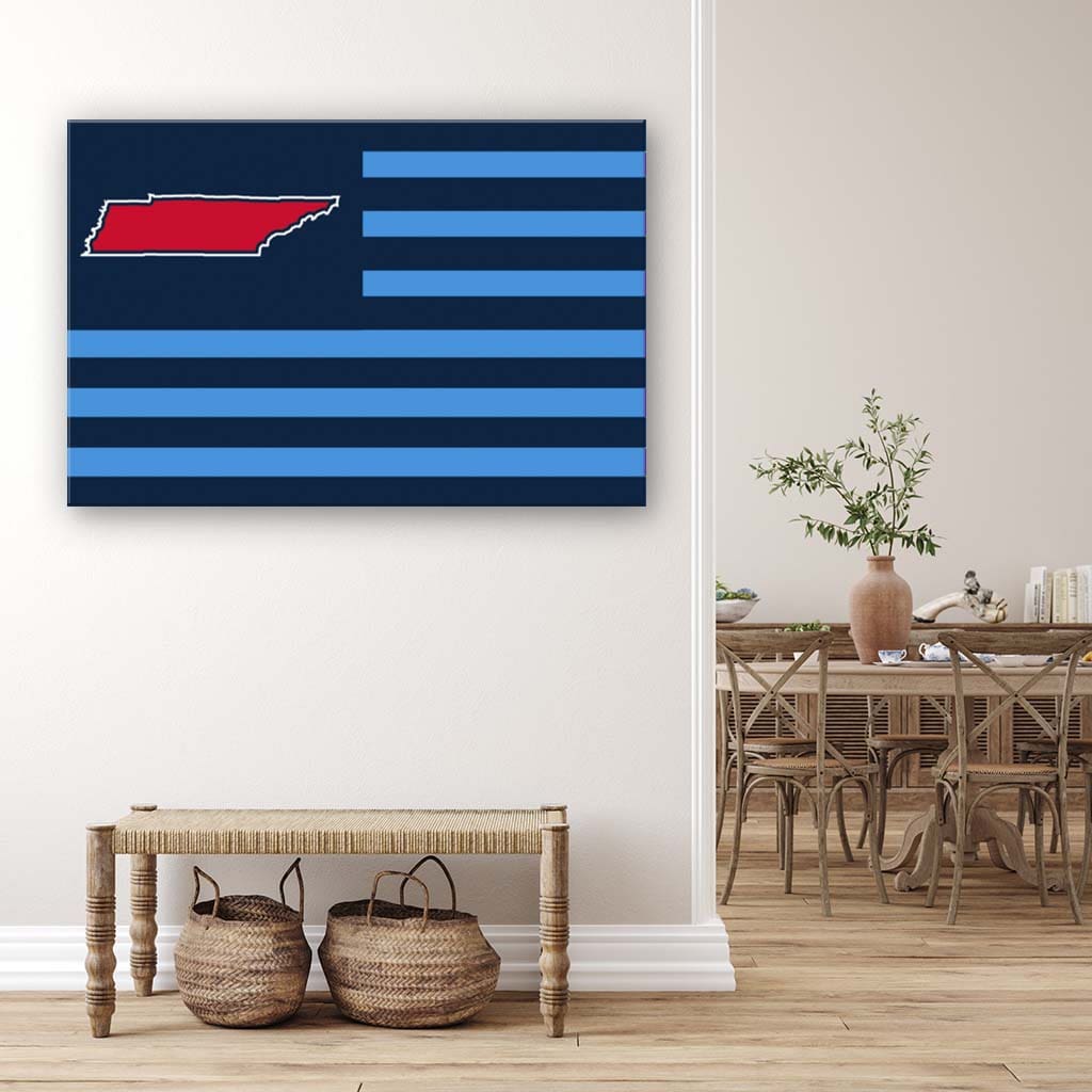 Navy and Light Blue Tennessee American Flag Canvas Wall Art Print