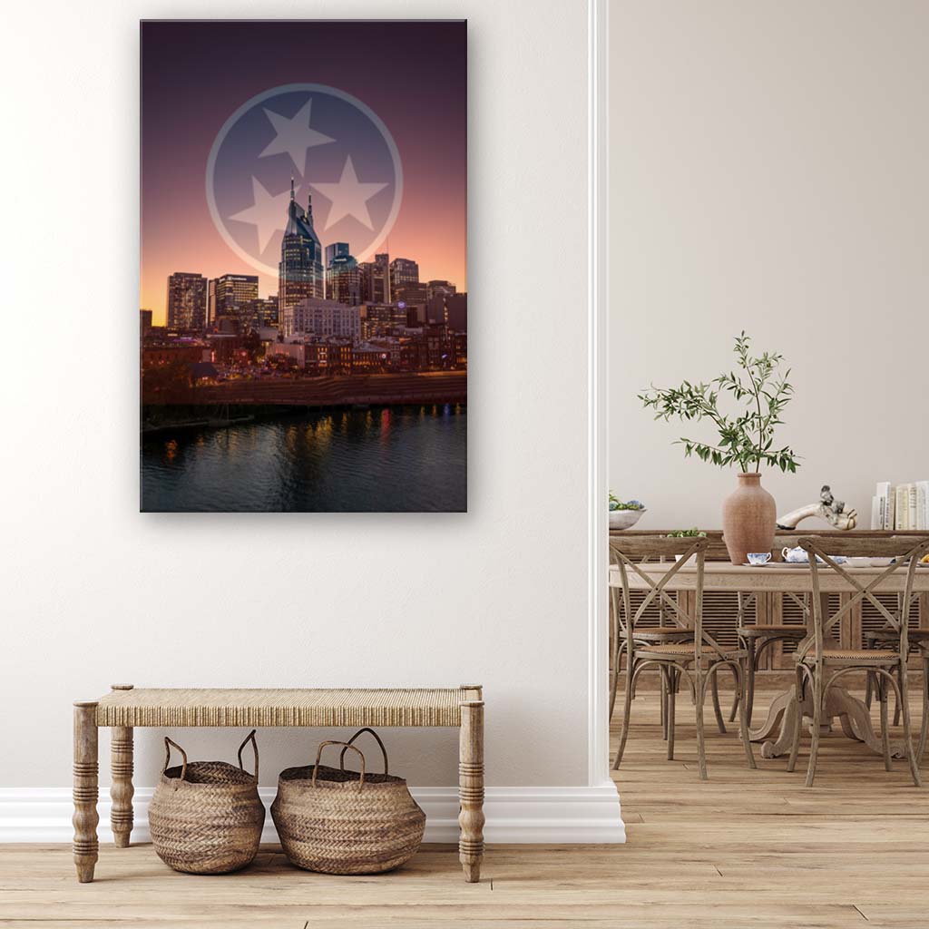 Nashville Skyline Tri Star Canvas Wall Art Print