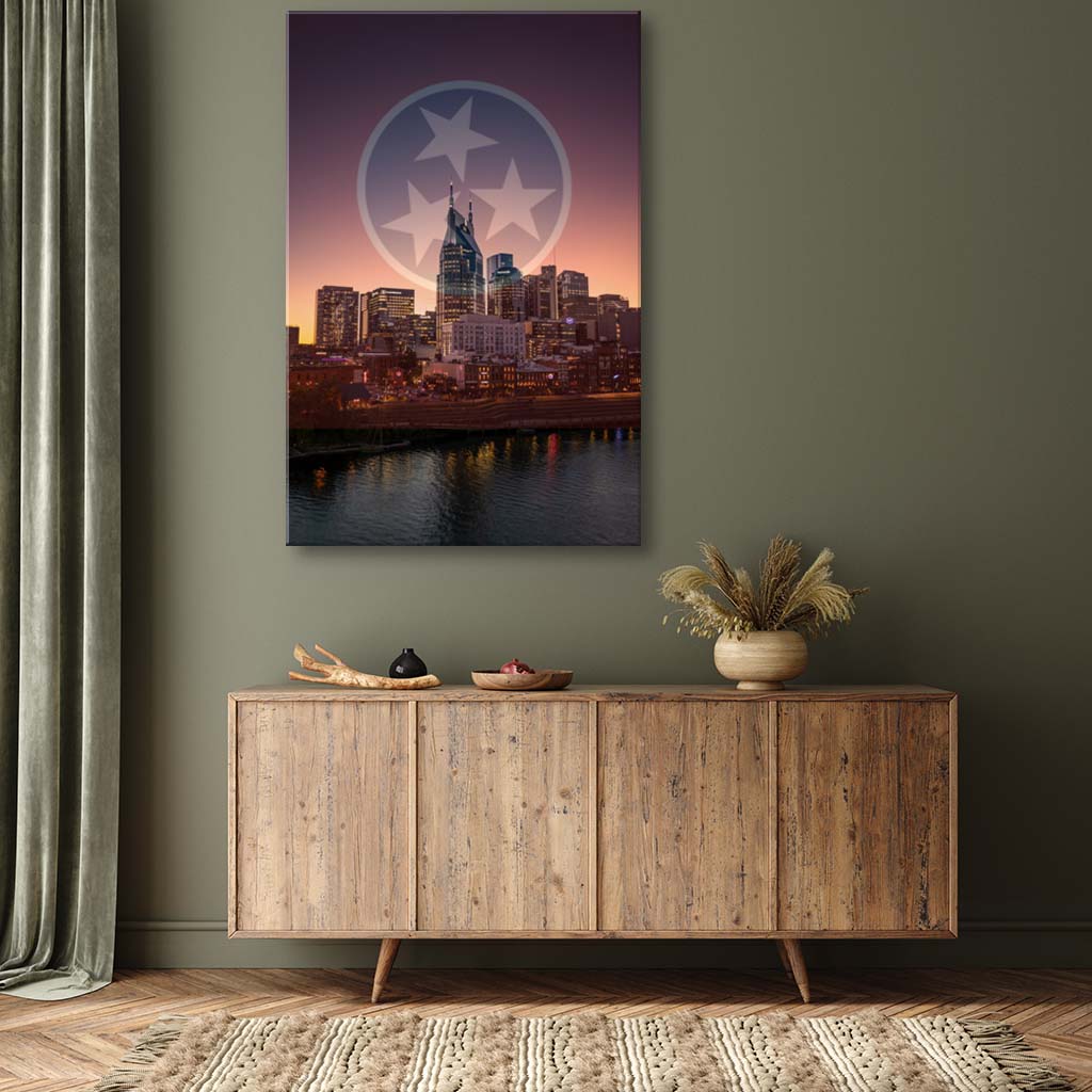Nashville Skyline Tri Star Canvas Wall Art Print