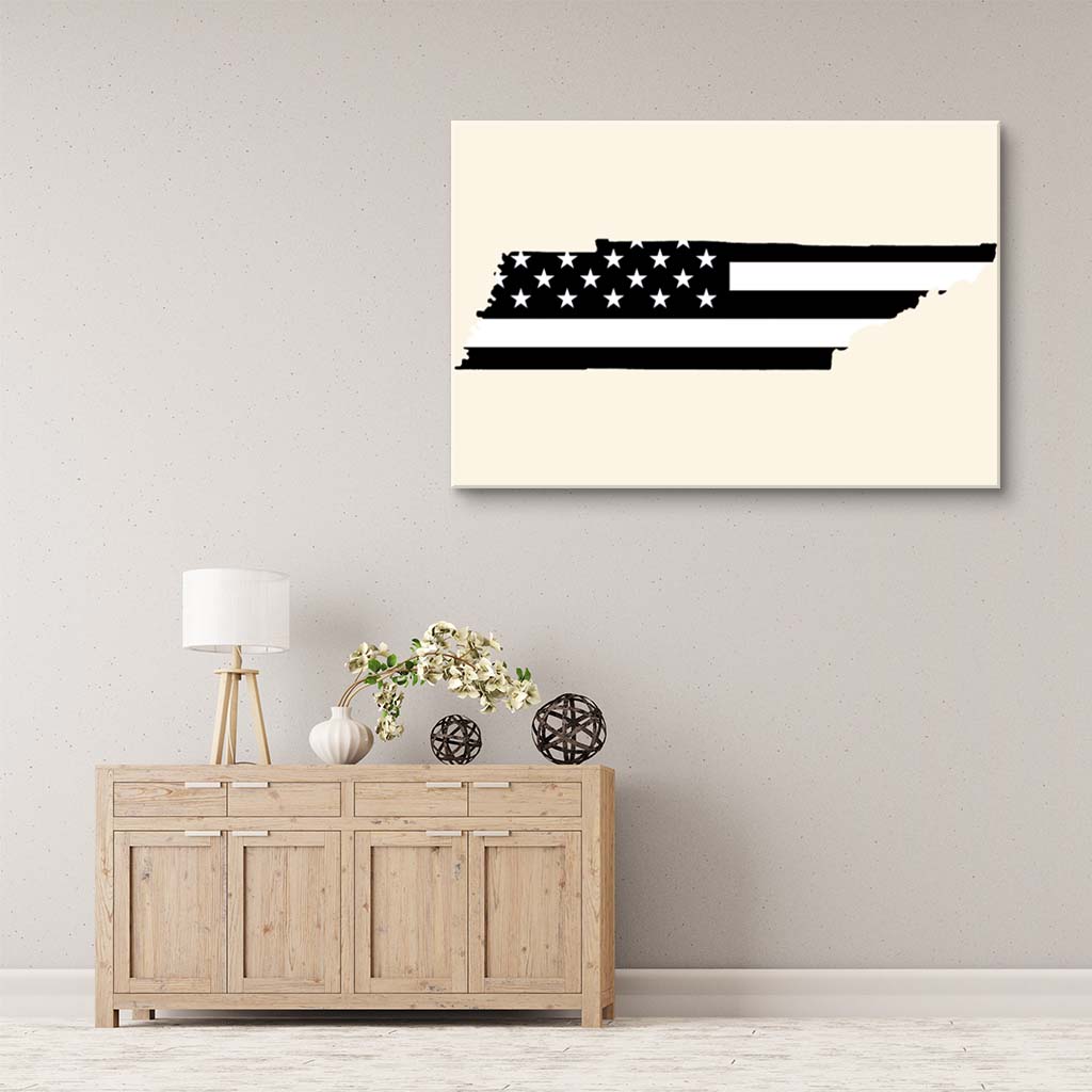 Tennessee Black & White American Flag Silhouette Canvas Wall Art Print