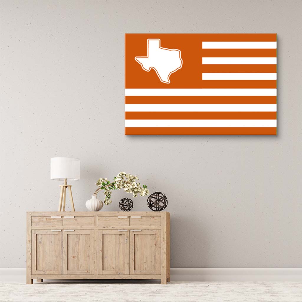 Burn Orange and White Texas American Flag Canvas Wall Art Print