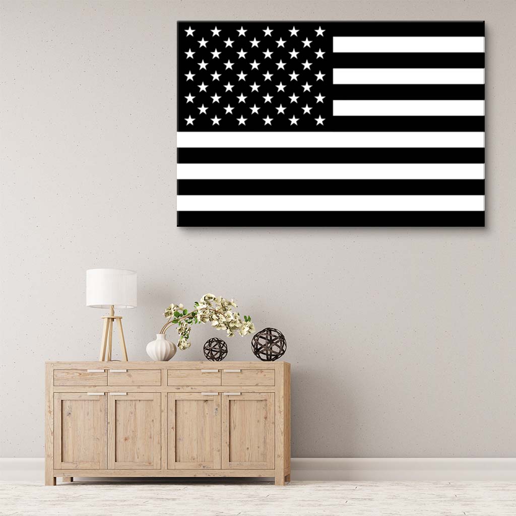 Black & White American Flag Canvas Wall Art Print