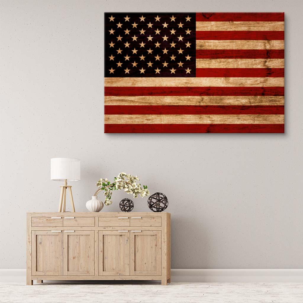 Rustic American Flag Canvas Wall Art Print