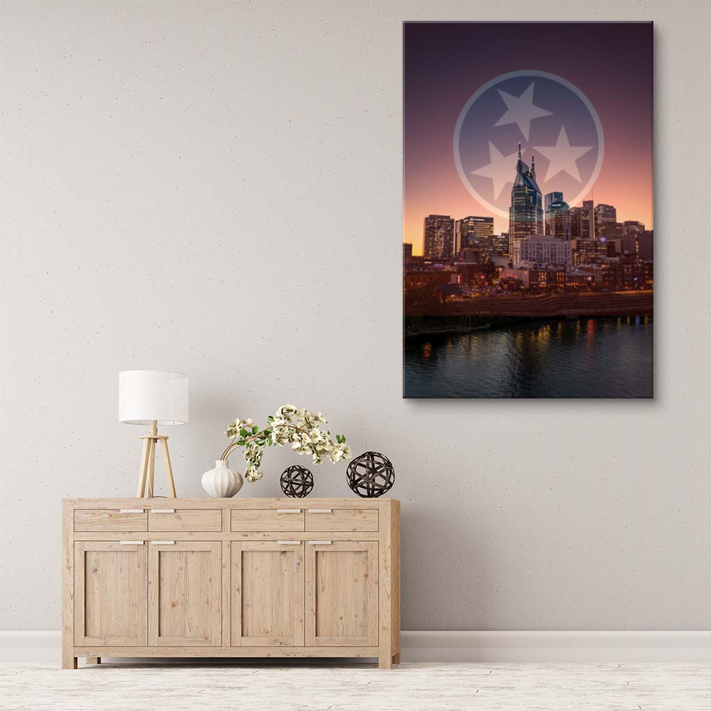 Nashville Skyline Tri Star Canvas Wall Art Print