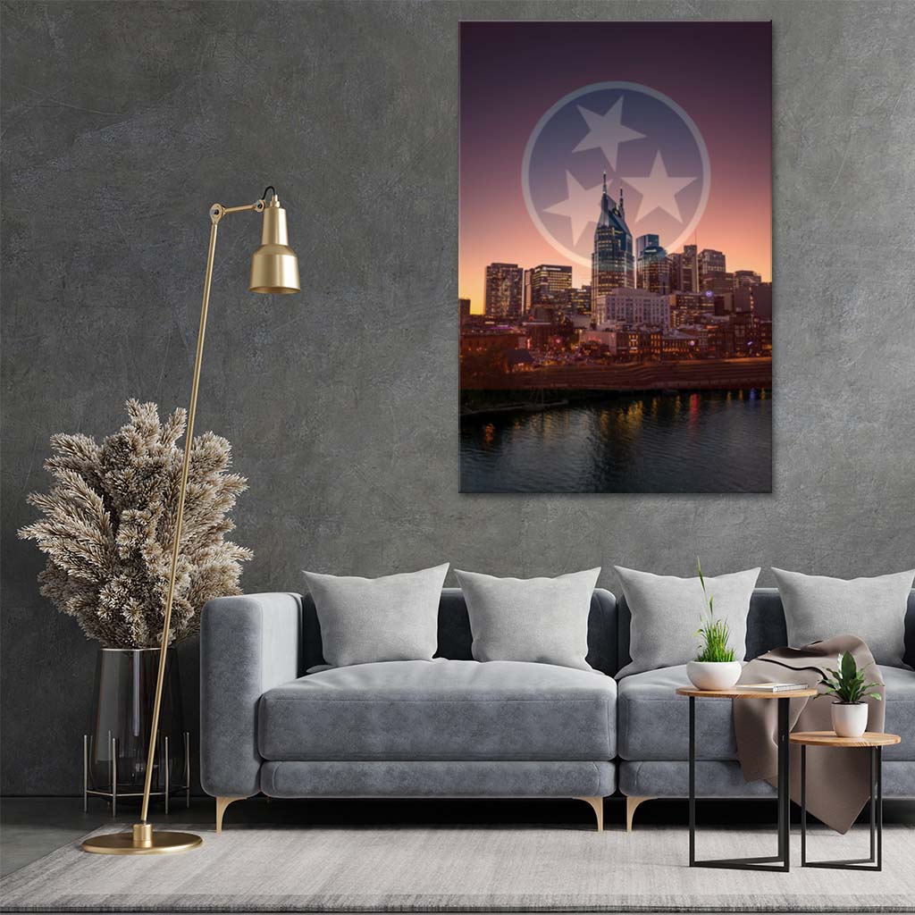 Nashville Skyline Tri Star Canvas Wall Art Print